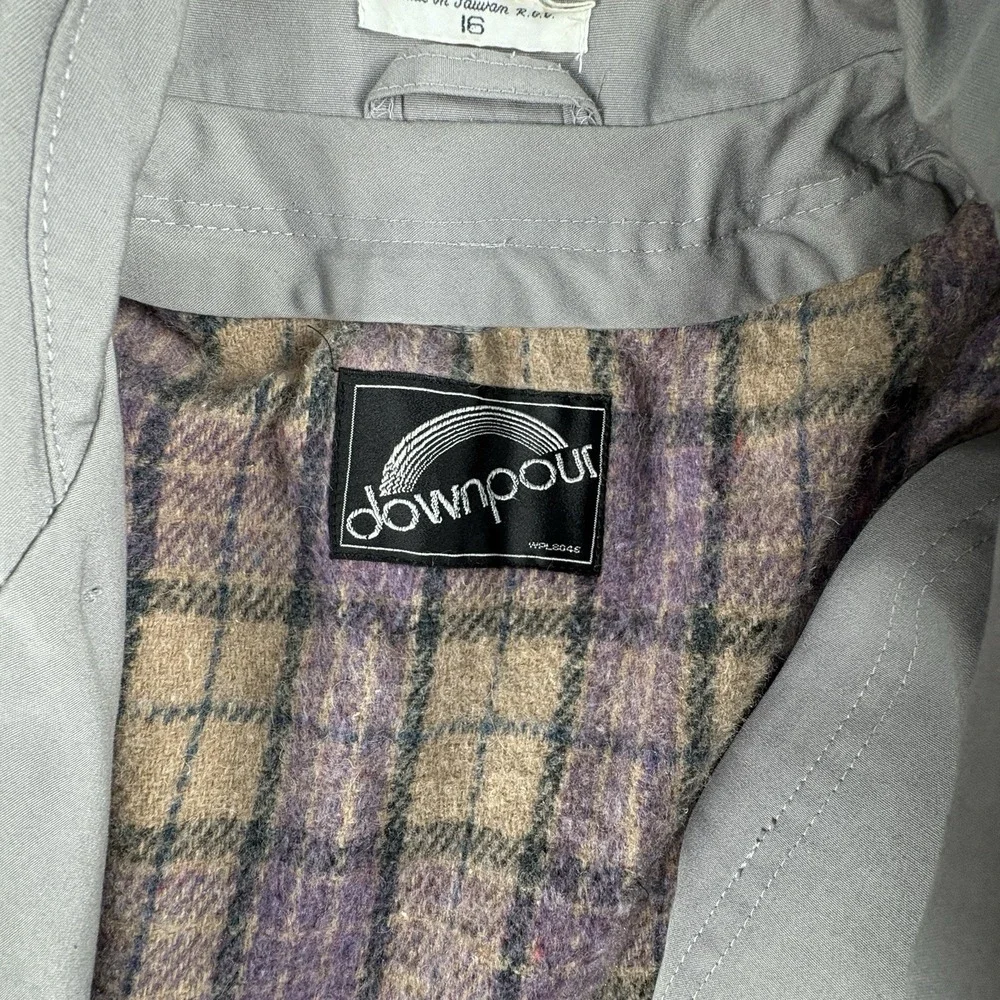 VTG Downpour Trench Coat Womens 16 Gray Long Utility Coat Wool Lined Old Money‎